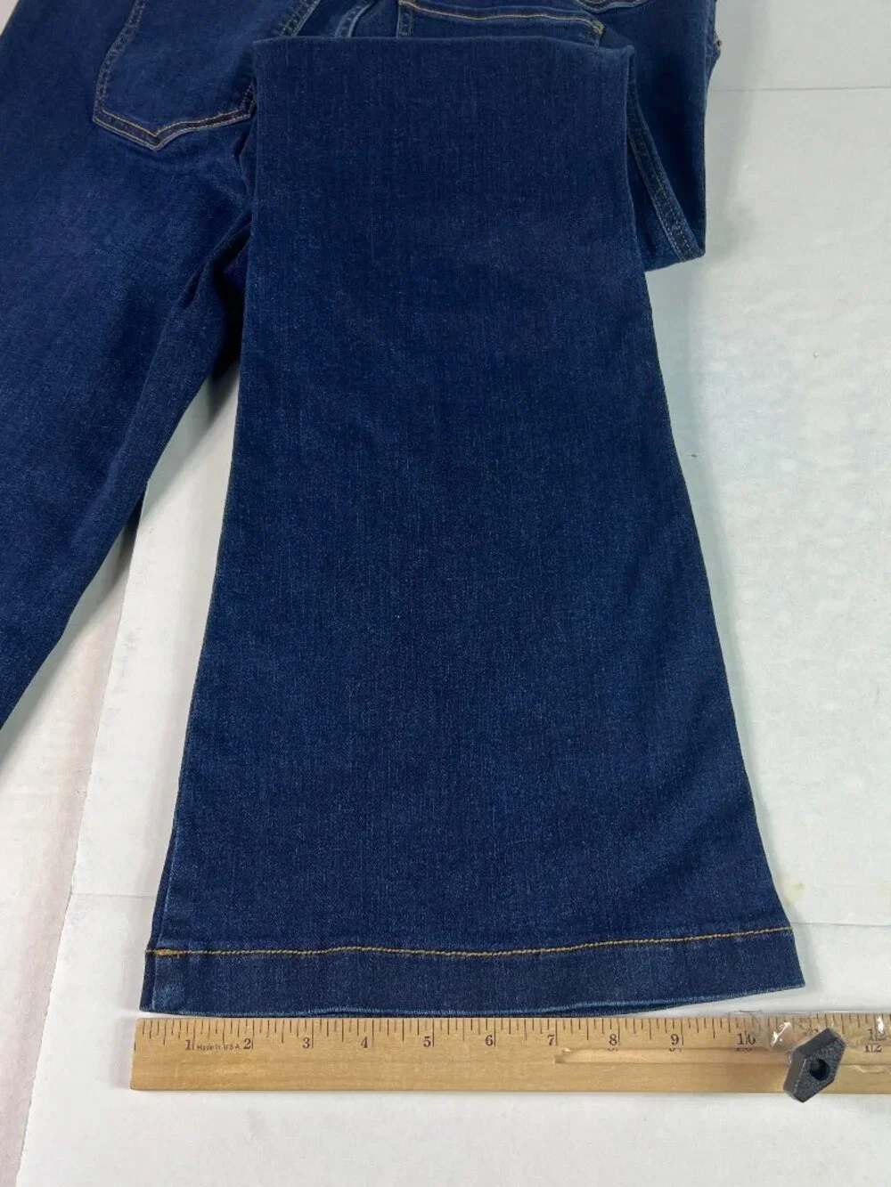 Spanx Jeans Women Petite 35x31* Pull On Flare High Rise Dark Blue Denim Tag 1X P